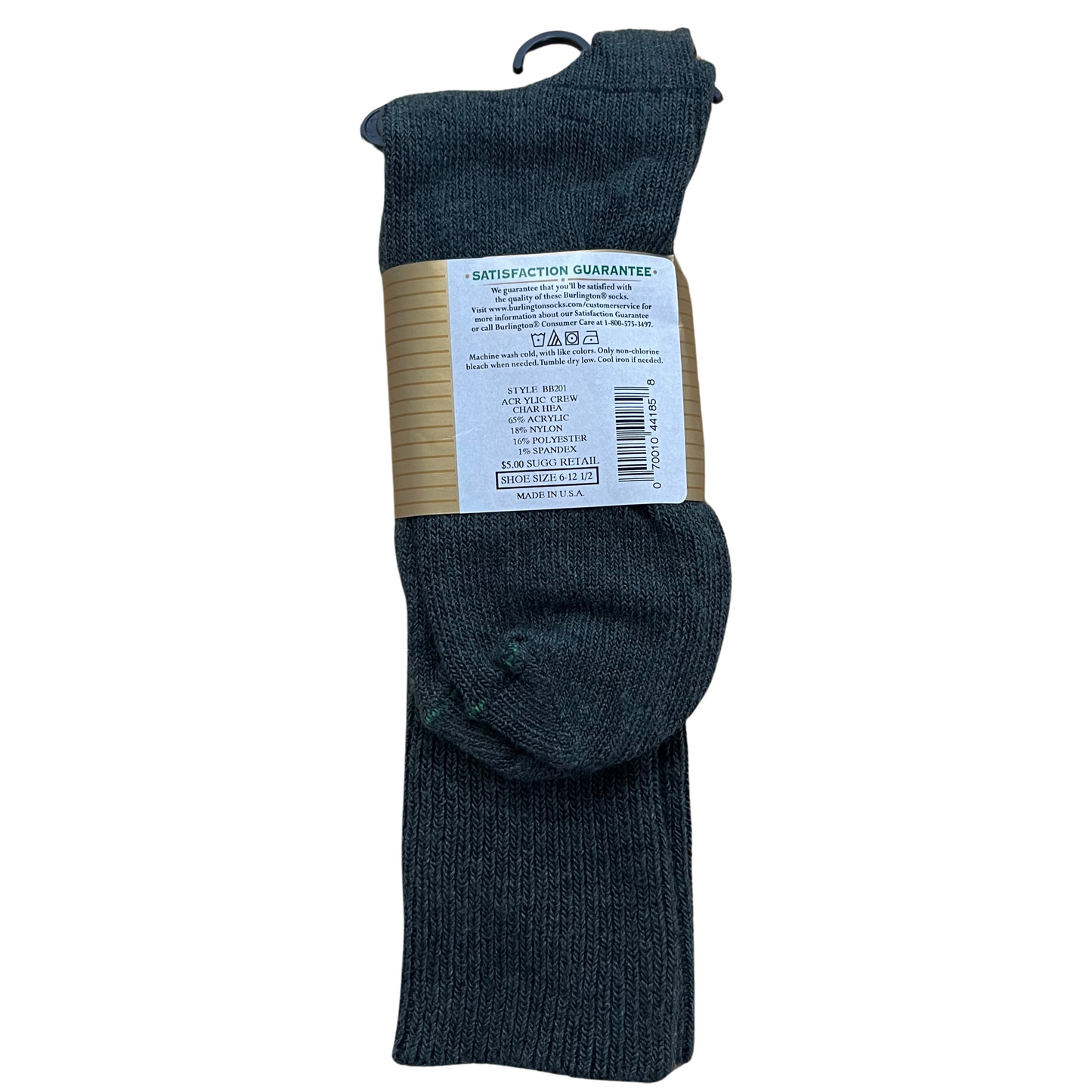 Rear photo of sock 1 pair - casual acrylic crew in Charcoal Heather Grey