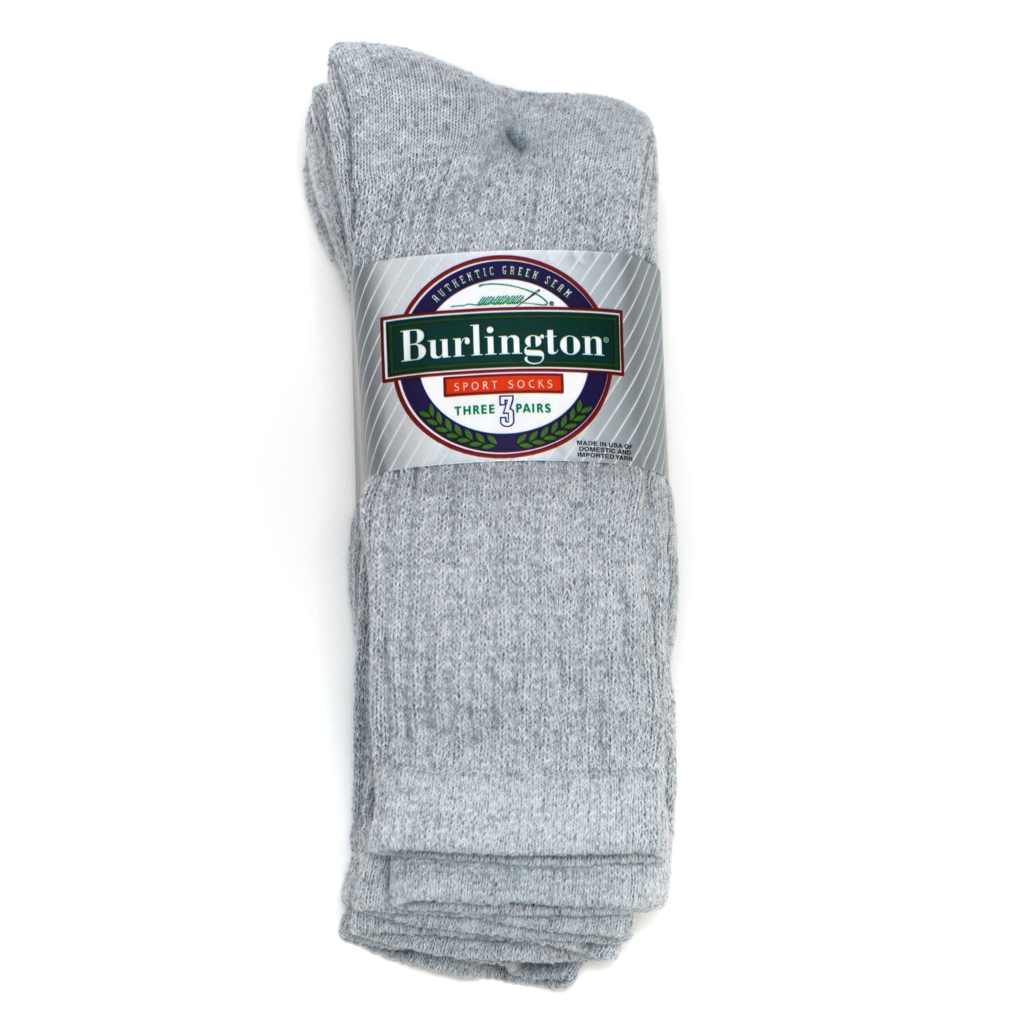 BB605 Burlington Sport Socks 3 pack -Grey cover photo of athletic crew socks in a 3 pair pack.