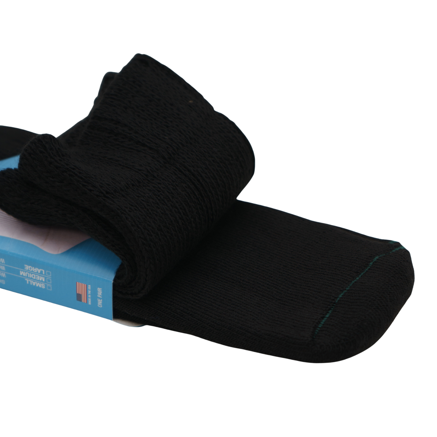 FD390BLK close up on toe seam with cuff folded back.