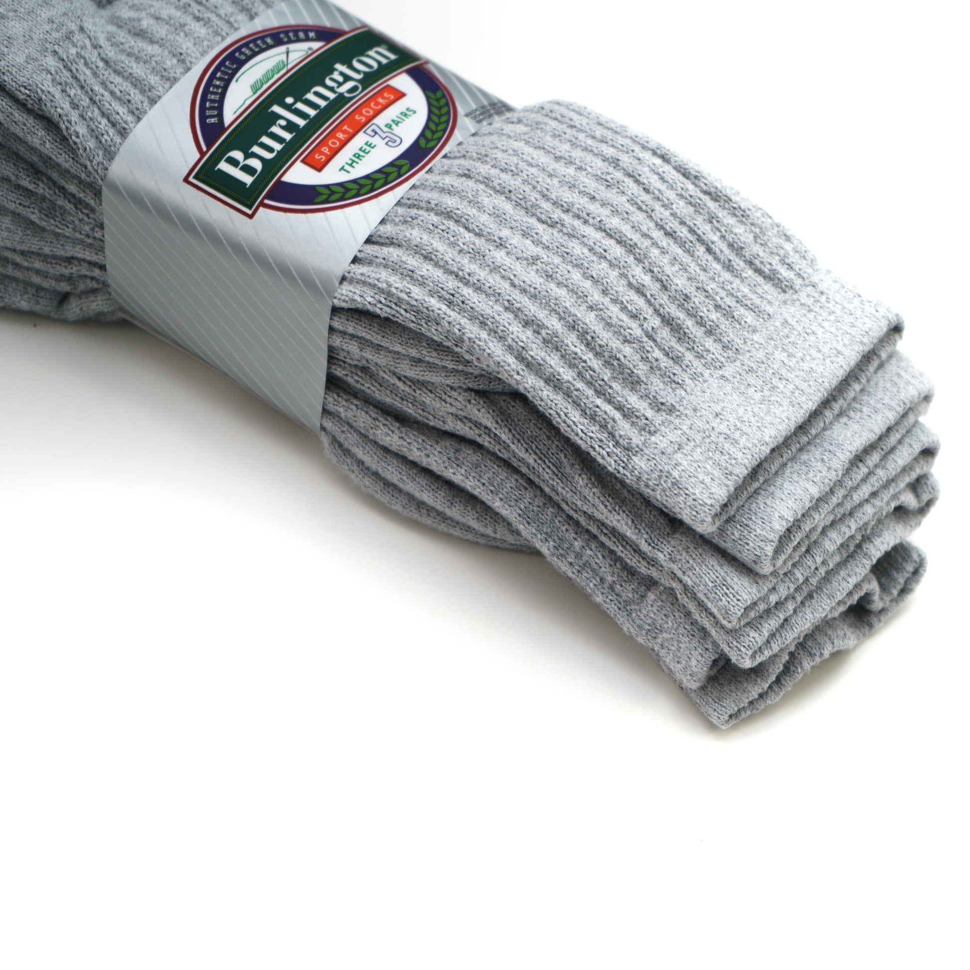 BB605 Burlington Sport Socks 3 pack - Grey - close up on collar to show stitching style on crew length