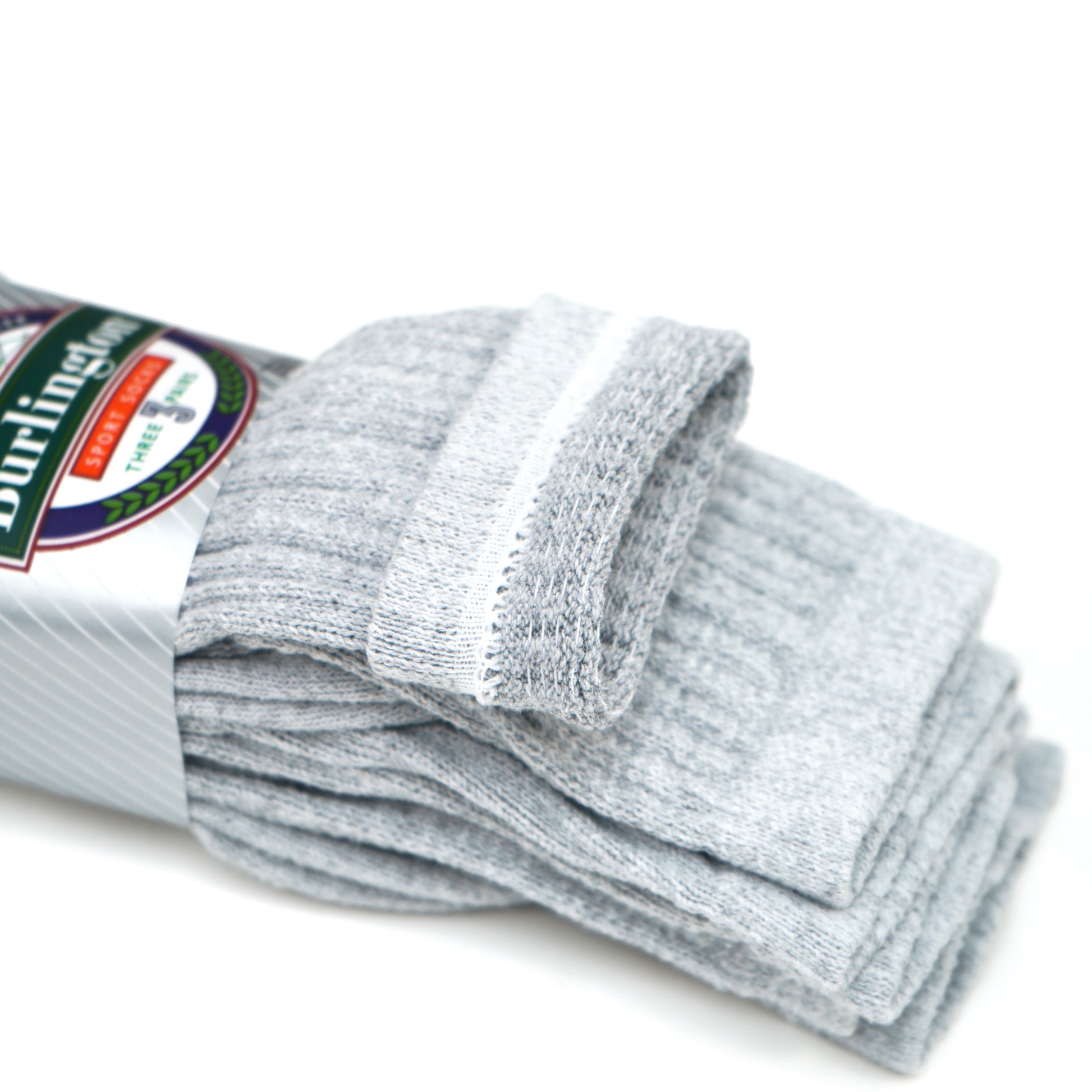 BB605 Burlington Sport Socks 3 pack - Grey close up on inside stitching on collar of sock.