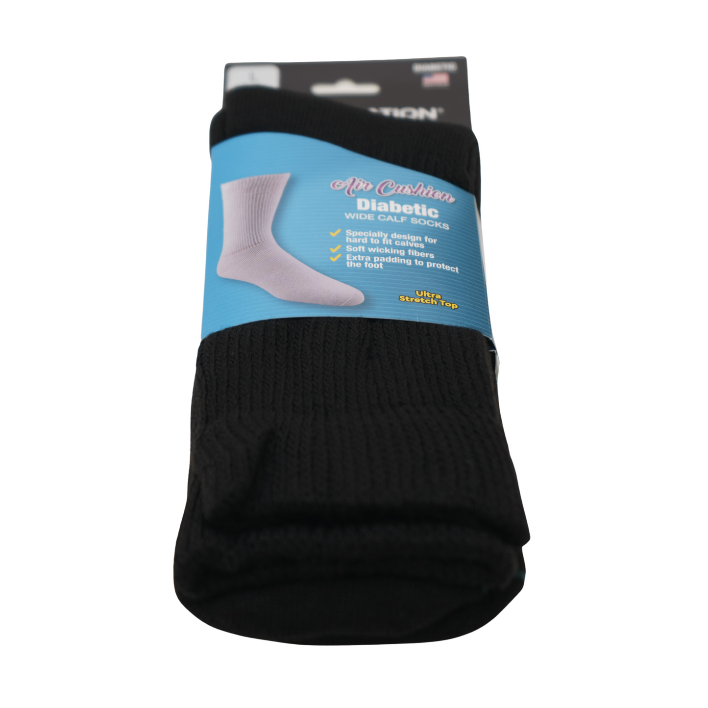 FOUNDATION® DIABETIC AIR CUSHION WIDE CALF CREW SOCKS - BLACK