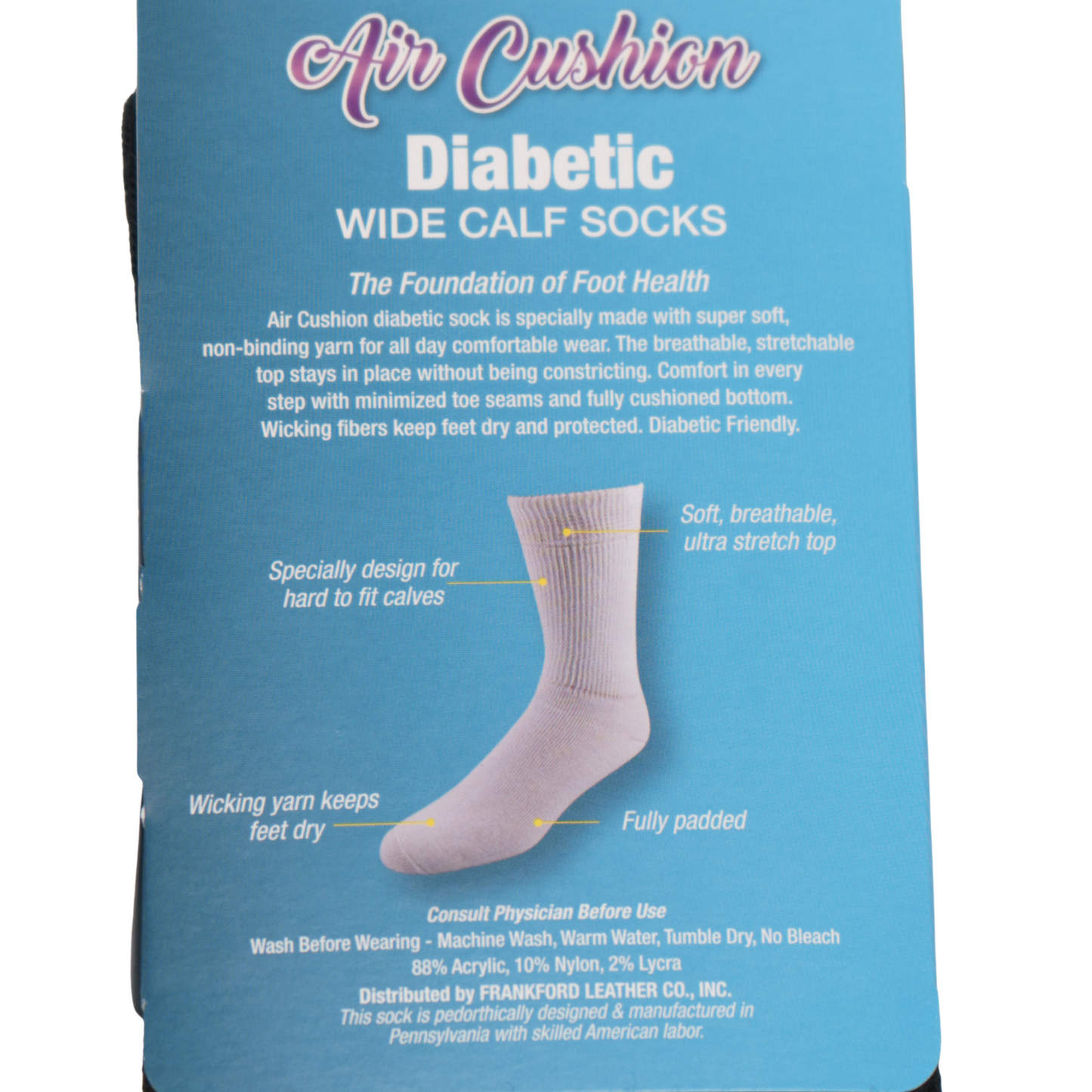 FOUNDATION® DIABETIC AIR CUSHION WIDE CALF CREW SOCKS - BLACK