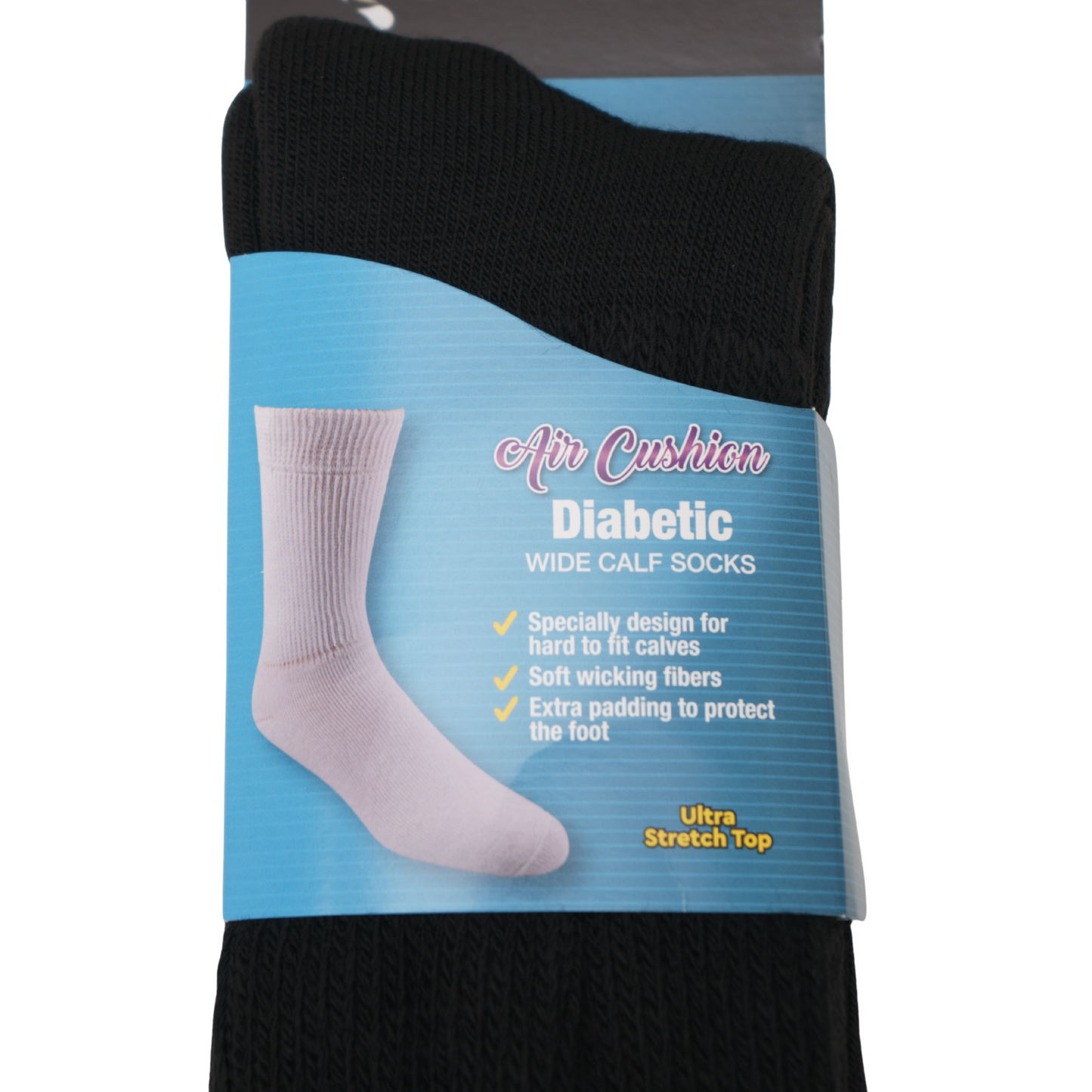 FOUNDATION® DIABETIC AIR CUSHION WIDE CALF CREW SOCKS - BLACK